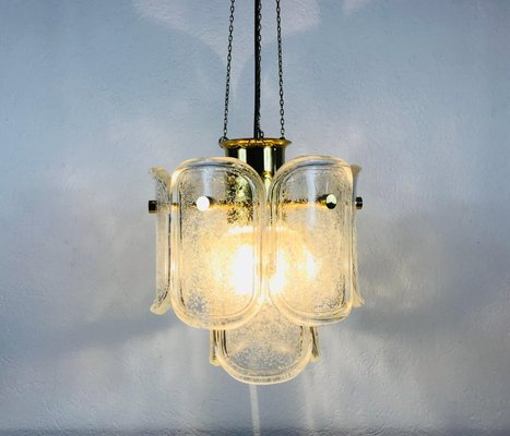 Large Mid-Century Two-Tier Brass and Ice Glass Chandelier from Limburg, 1960s-PUK-617880