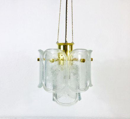 Large Mid-Century Two-Tier Brass and Ice Glass Chandelier from Limburg, 1960s-PUK-617880