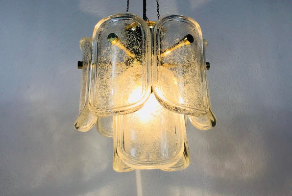 Large Mid-Century Two-Tier Brass and Ice Glass Chandelier from Limburg, 1960s-PUK-617880