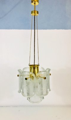 Large Mid-Century Two-Tier Brass and Ice Glass Chandelier from Limburg, 1960s-PUK-617880