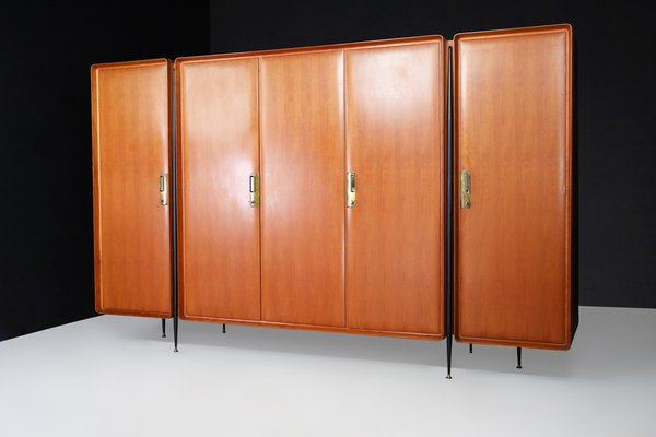 Large Mid-Century Wardrobe in Walnut, Birch and Brass by Silvio Cavatorta, Italy, 1958-TRW-1819634