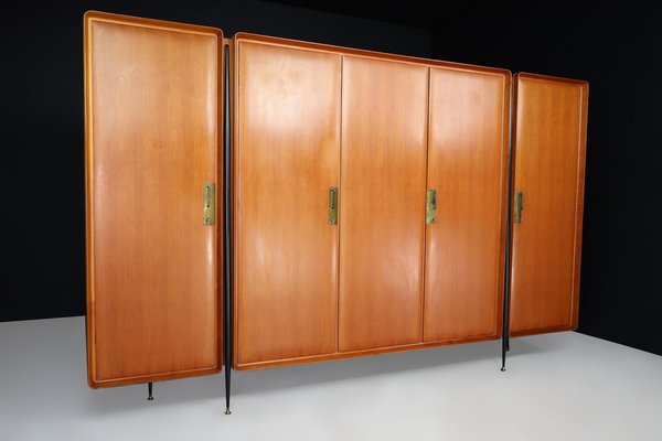 Large Mid-Century Wardrobe in Walnut, Birch and Brass by Silvio Cavatorta, Italy, 1958-TRW-1819634