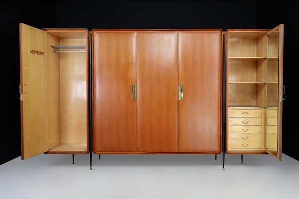 Large Mid-Century Wardrobe in Walnut, Birch and Brass by Silvio Cavatorta, Italy, 1958-TRW-1819634