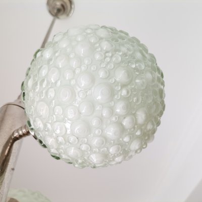 Large Mid-Century White Opaline Bubble Glass and Nickel 3-Light Chandelier-SCS-1091769