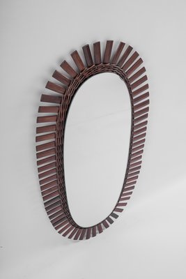 Large Mid-Century Wood and Wicker Wall Mirror, 1960s-KQB-1437939