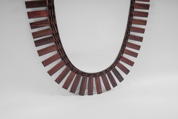 Large Mid-Century Wood and Wicker Wall Mirror, 1960s-KQB-1437939