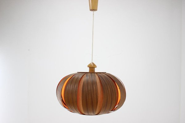 Large Mid-Century Wooden Veneer Pendant from Úluv, 1960s-TZ-828876