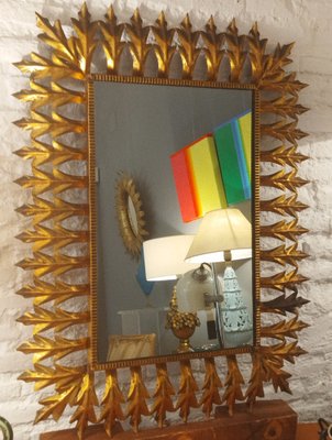 Large Mirror with Gold Metal Vegetable Motifs, 1950s-QY-1317607