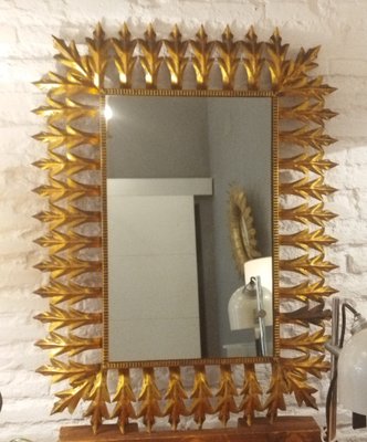 Large Mirror with Gold Metal Vegetable Motifs, 1950s-QY-1317607