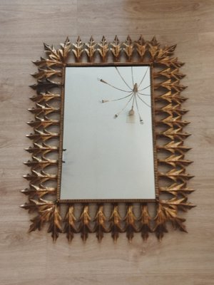 Large Mirror with Gold Metal Vegetable Motifs, 1950s-QY-1317607