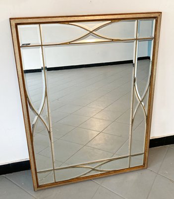 Large Mirror with Wooden Frame, Brass Details & Lozenge Design, 1940s-GGK-1107220