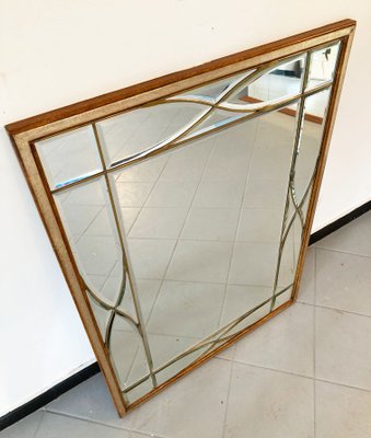 Large Mirror with Wooden Frame, Brass Details & Lozenge Design, 1940s-GGK-1107220