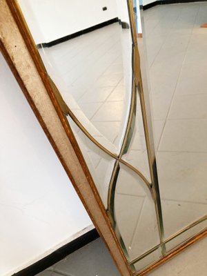 Large Mirror with Wooden Frame, Brass Details & Lozenge Design, 1940s-GGK-1107220