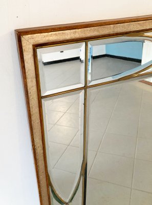 Large Mirror with Wooden Frame, Brass Details & Lozenge Design, 1940s-GGK-1107220