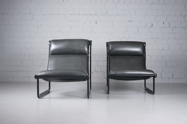 Large Model 2001 Lounge Chairs in Black Leather by Bruce Hannah and Andrew Ivar Morrison for Knoll International, 1970s, Set of 2-XNJ-1754654