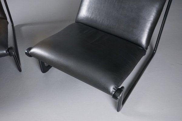 Large Model 2001 Lounge Chairs in Black Leather by Bruce Hannah and Andrew Ivar Morrison for Knoll International, 1970s, Set of 2-XNJ-1754654