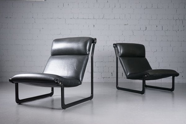 Large Model 2001 Lounge Chairs in Black Leather by Bruce Hannah and Andrew Ivar Morrison for Knoll International, 1970s, Set of 2-XNJ-1754654