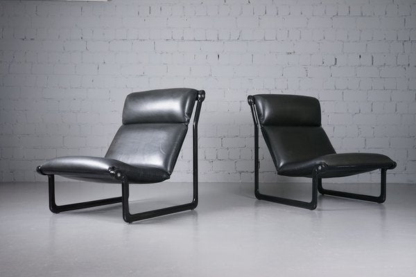 Large Model 2001 Lounge Chairs in Black Leather by Bruce Hannah and Andrew Ivar Morrison for Knoll International, 1970s, Set of 2-XNJ-1754654