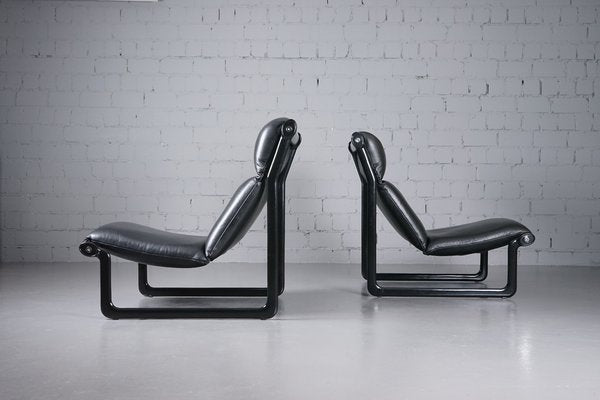 Large Model 2001 Lounge Chairs in Black Leather by Bruce Hannah and Andrew Ivar Morrison for Knoll International, 1970s, Set of 2-XNJ-1754654