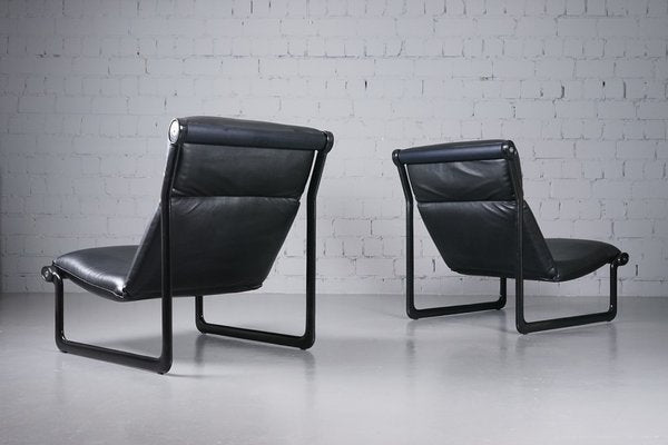 Large Model 2001 Lounge Chairs in Black Leather by Bruce Hannah and Andrew Ivar Morrison for Knoll International, 1970s, Set of 2-XNJ-1754654