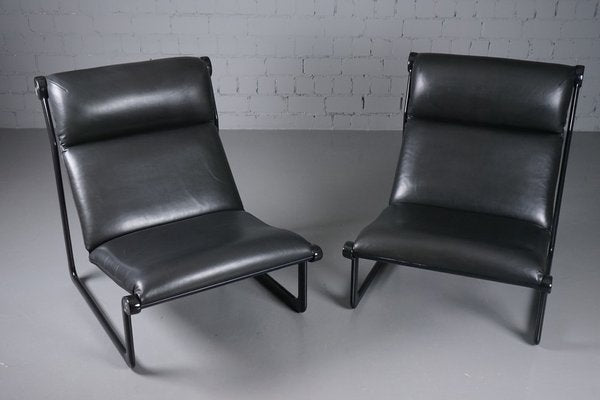 Large Model 2001 Lounge Chairs in Black Leather by Bruce Hannah and Andrew Ivar Morrison for Knoll International, 1970s, Set of 2-XNJ-1754654