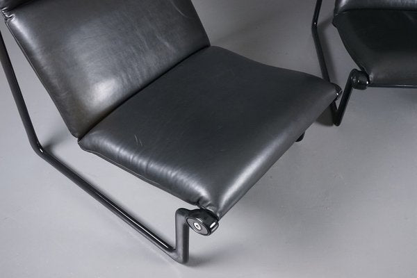 Large Model 2001 Lounge Chairs in Black Leather by Bruce Hannah and Andrew Ivar Morrison for Knoll International, 1970s, Set of 2-XNJ-1754654