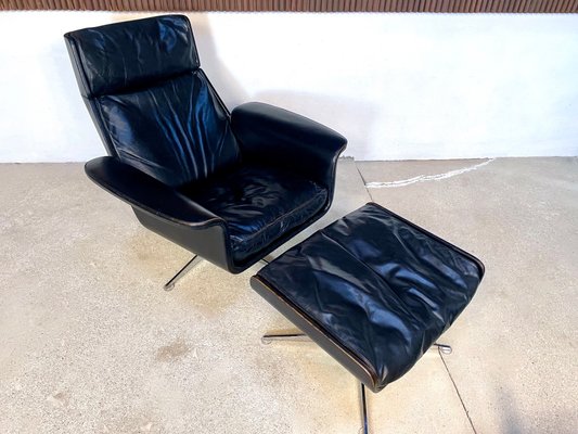 Large Model Siesta 62 Leather Lounge Chair & Ottoman by Jaques Brûle for Hans Kaufeld, Germany, 1960s , Set of 2-JP-1424880