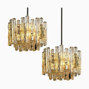 Large Modern Chrome & Ice Glass 3-Tier Chandeliers by J. T. Kalmar, Set of 2-VDW-915243