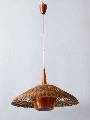 Large Modern Rattan & Copper Pendant Lamp, 1970s-WPT-1336556