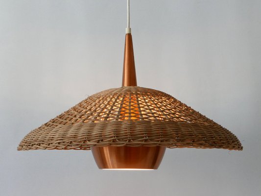 Large Modern Rattan & Copper Pendant Lamp, 1970s-WPT-1336556