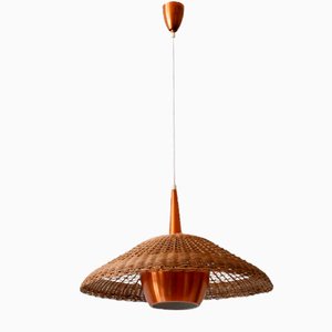 Large Modern Rattan & Copper Pendant Lamp, 1970s-WPT-1336556