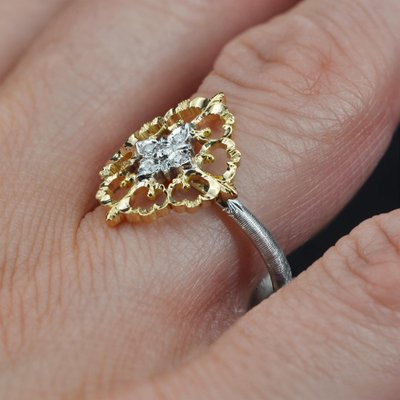 Large Modern Ring in 18 Karat Yellow White Arabesque with Diamonds-OLU-1315799