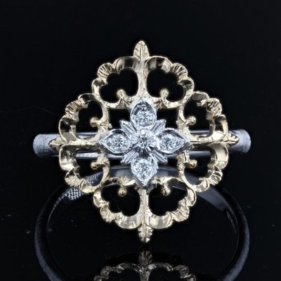 Large Modern Ring in 18 Karat Yellow White Arabesque with Diamonds-OLU-1315799