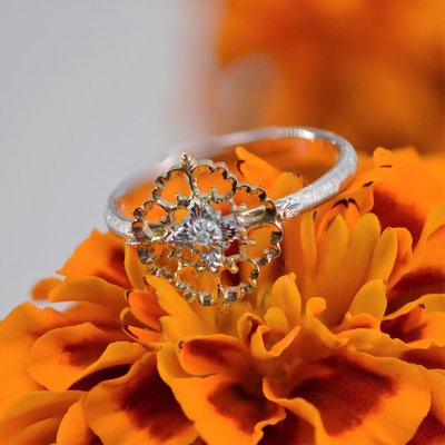 Large Modern Ring in 18 Karat Yellow White Arabesque with Diamonds-OLU-1315799