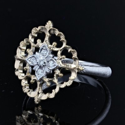 Large Modern Ring in 18 Karat Yellow White Arabesque with Diamonds-OLU-1315799