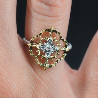 Large Modern Ring in 18 Karat Yellow White Arabesque with Diamonds-OLU-1315799