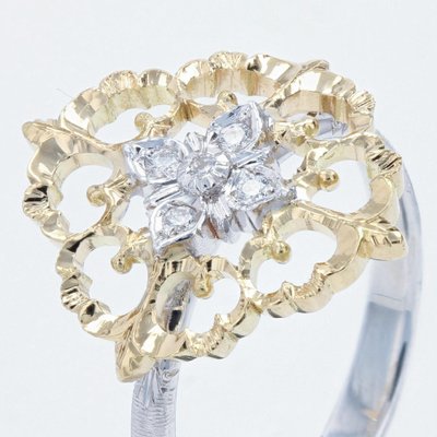 Large Modern Ring in 18 Karat Yellow White Arabesque with Diamonds-OLU-1315799