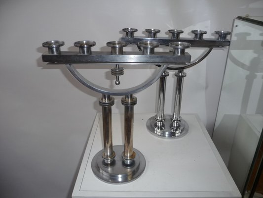 Large Modernist Machine Age Candlesticks, 1930s, Usa., Set of 2-XHV-1104590