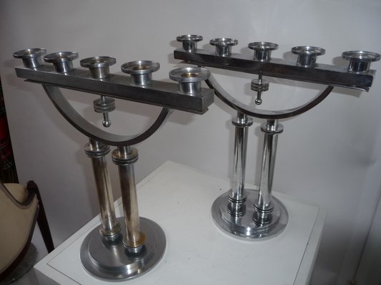 Large Modernist Machine Age Candlesticks, 1930s, Usa., Set of 2-XHV-1104590