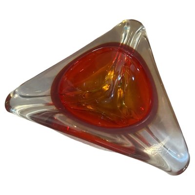 Large Modernist Red Sommerso Murano Glass Triangular Ashtray attributed to Seguso, 1960s-NMK-1769551