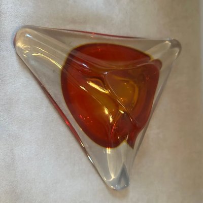 Large Modernist Red Sommerso Murano Glass Triangular Ashtray attributed to Seguso, 1960s-NMK-1769551