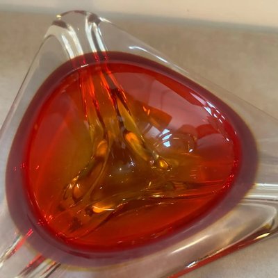 Large Modernist Red Sommerso Murano Glass Triangular Ashtray attributed to Seguso, 1960s-NMK-1769551