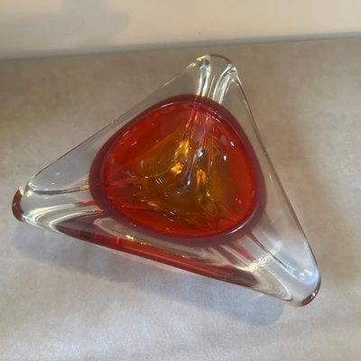 Large Modernist Red Sommerso Murano Glass Triangular Ashtray attributed to Seguso, 1960s-NMK-1769551