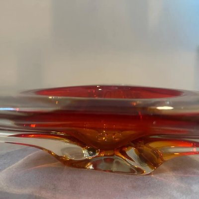 Large Modernist Red Sommerso Murano Glass Triangular Ashtray attributed to Seguso, 1960s-NMK-1769551