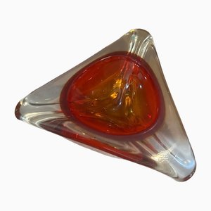 Large Modernist Red Sommerso Murano Glass Triangular Ashtray attributed to Seguso, 1960s-NMK-1769551