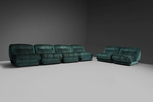 Large Modular Nuvolone Sofa in Green Fabric attributed to Rino Maturi, 1970s, Set of 6-QT-1799963