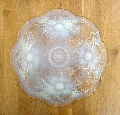 Large Moulded Opalescent Pressed Glass Fruit Dish with Flowers & Pearls Motif, France, 1930s-RNR-1756845