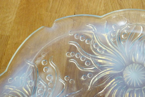 Large Moulded Opalescent Pressed Glass Fruit Dish with Flowers & Pearls Motif, France, 1930s-RNR-1756845