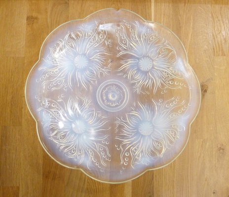 Large Moulded Opalescent Pressed Glass Fruit Dish with Flowers & Pearls Motif, France, 1930s-RNR-1756845