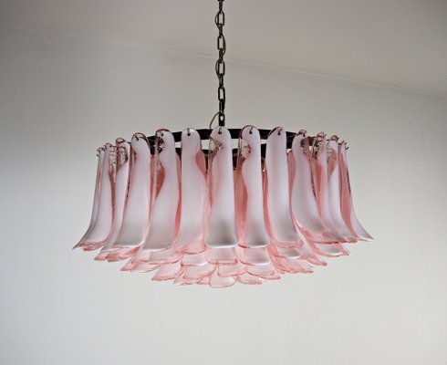 Large Murano Glass Chandelier with 101 Pink Lattimo Glass Petals, 1990s-FHZ-1818544